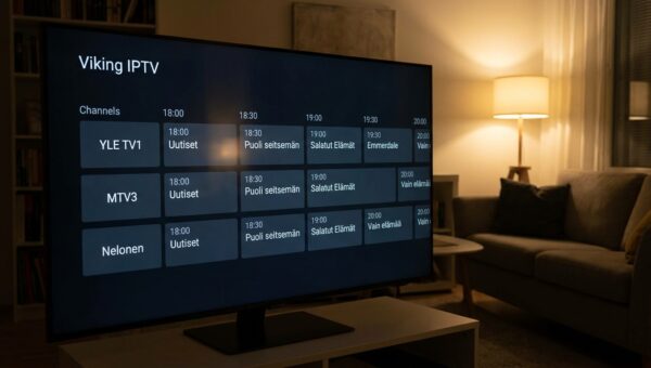 viking iptv​ — viking iptv kanavaruudukko näytöllä YLE ja MTV3 kanavilla EPG-näkymässä