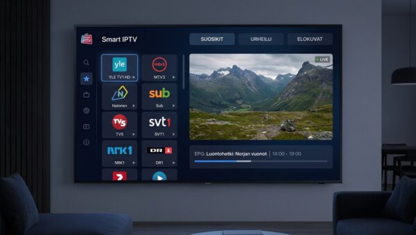 smart iptv​ — smart iptv -sovelluksen kanavaluettelo Samsung Smart TV:n näytöllä pohjoismaisilla kanavilla
